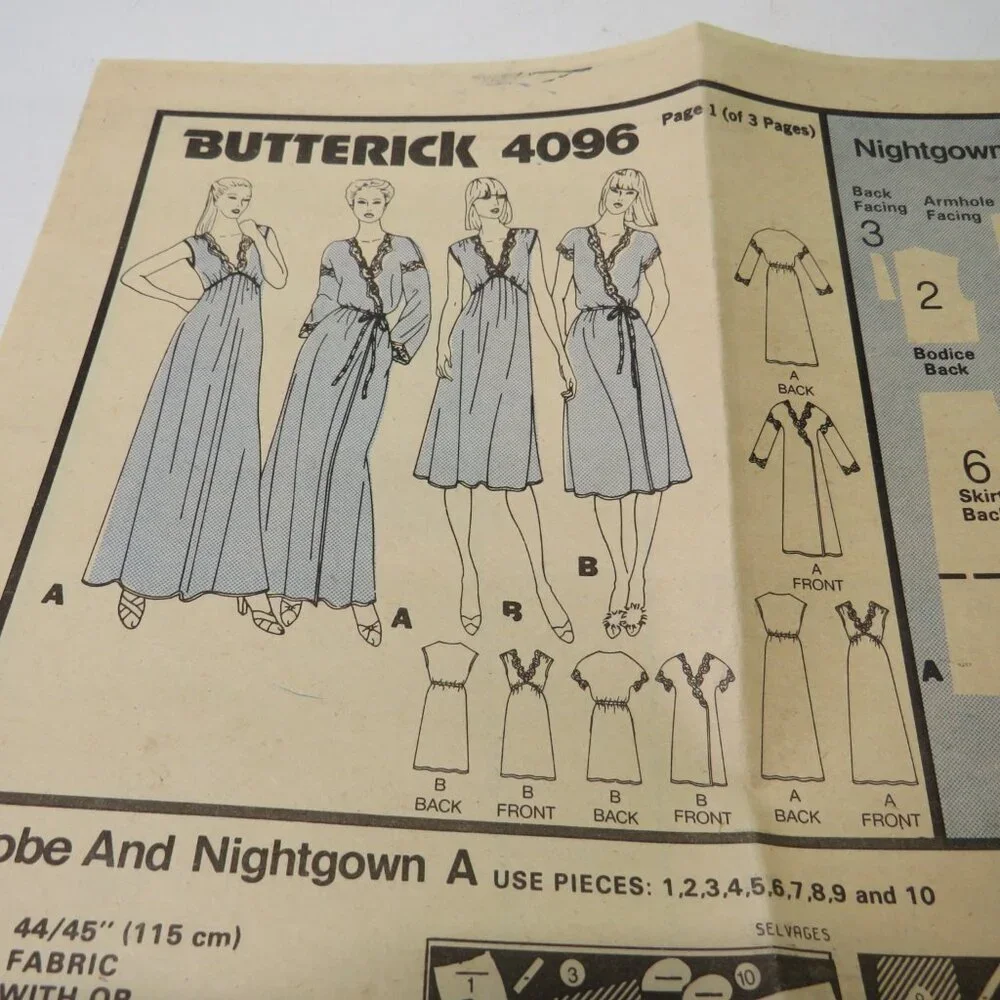 Butterick 4096 sewing pattern nightgown, robe UNCUT